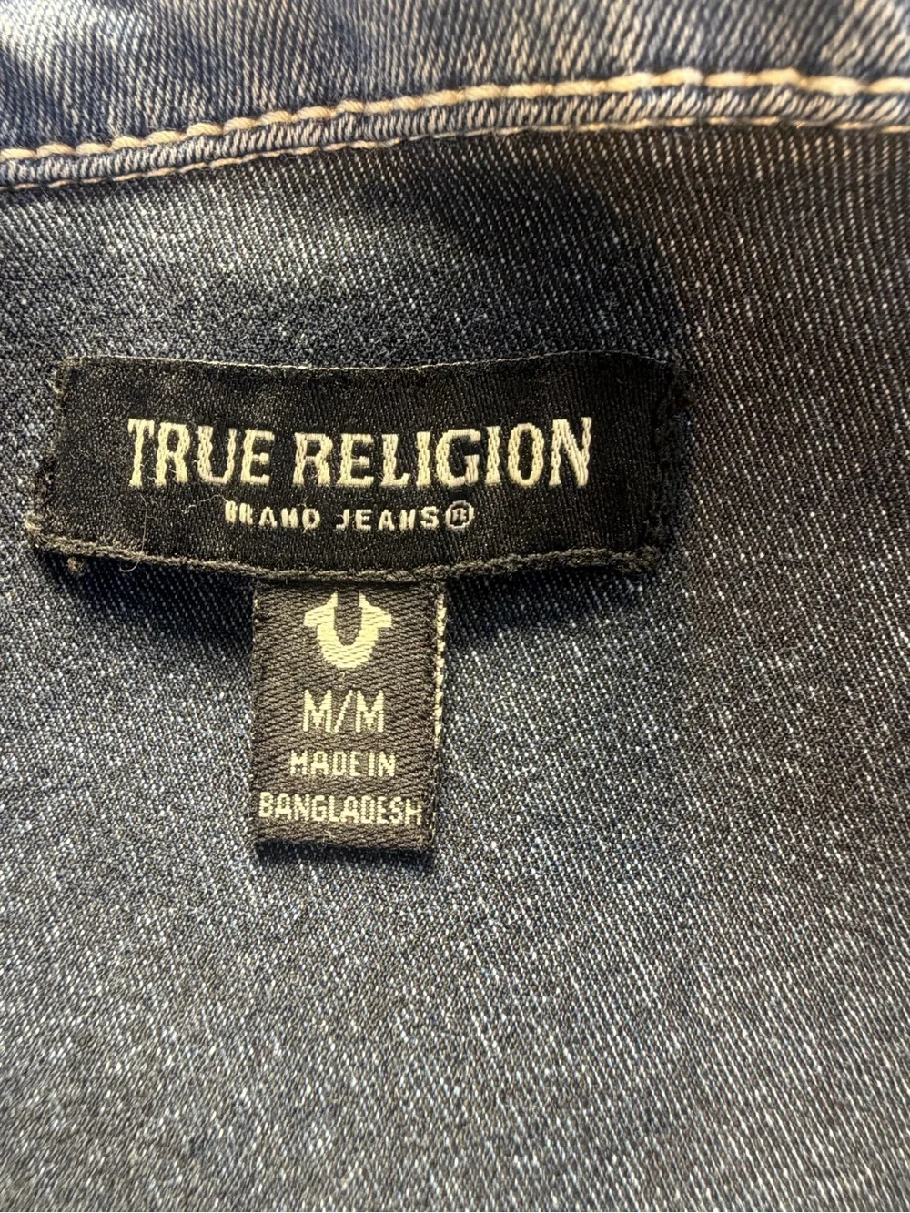 True Religion Men’s Medium Blue Denim Shirt Horseshoe Back